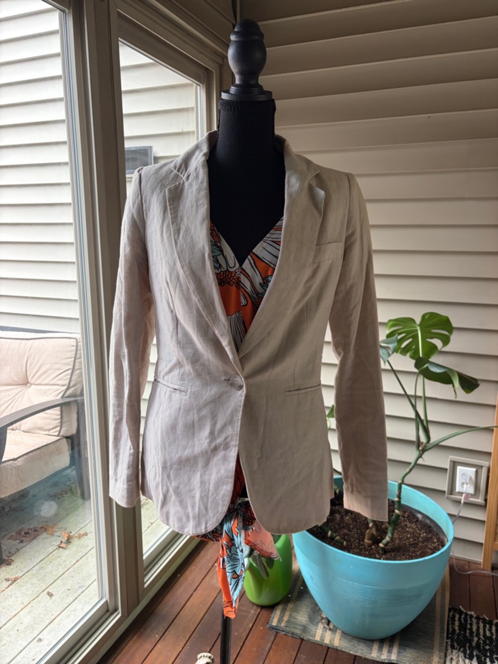 Lila Rose Light Beige Linen-Blend Single-Button Blazer